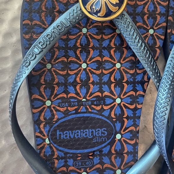 HAVAIANAS Slim navy blue & gold embellished flip flops - Picture 2 of 5